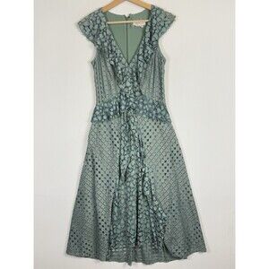 Anthropologie Seafoam‎ Green Lace Overlay Romantic Ruffle Midi Dress Women's 4
